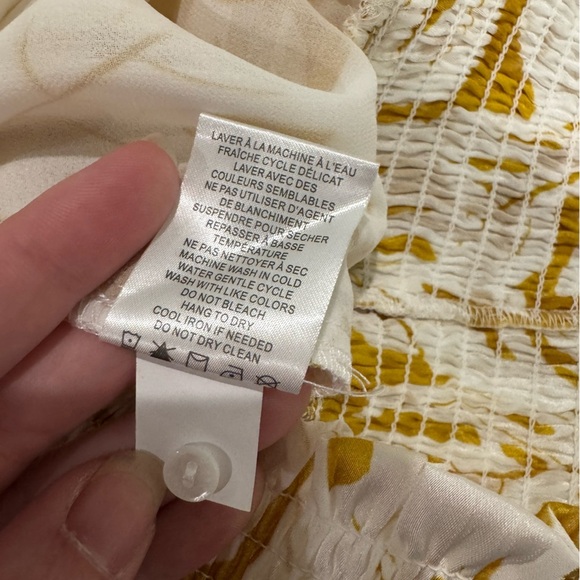 Joie Women Tropical Leaf Print Blouse Yellow White Sheer Smocked Halter blouson - Picture 7 of 9